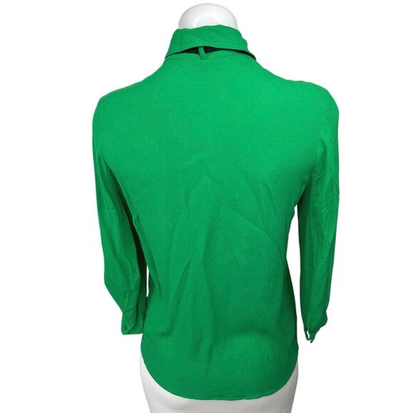 & Other Stories Green Bow Tie Button Down Collar Long Sleeve Shirt Blouse Top 2 - Picture 5 of 9